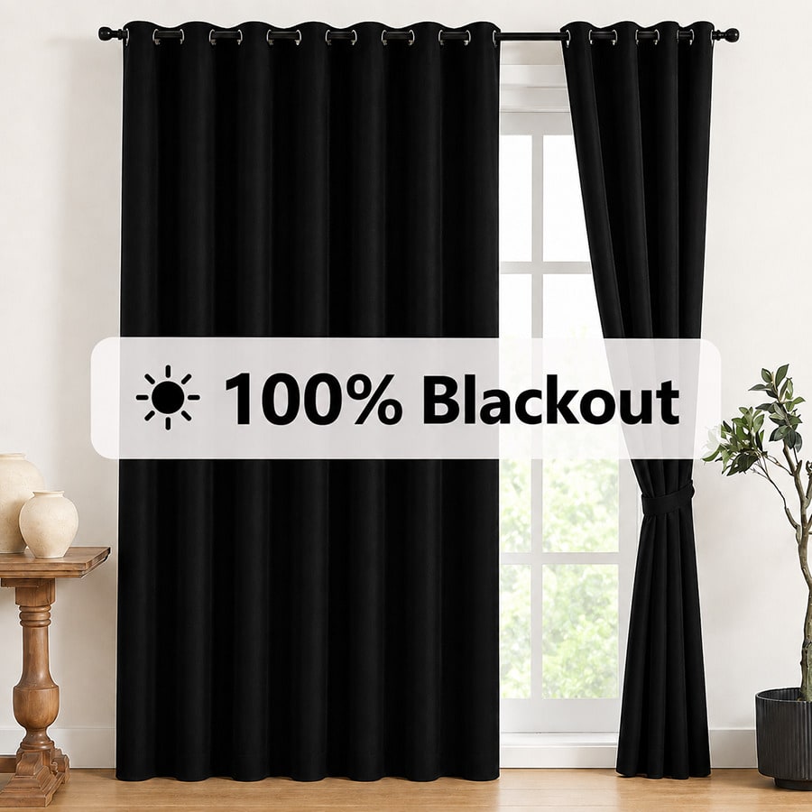 Interior Design Living Room - 2pcs Blackout Thermal Curtains, Grommet 100%
