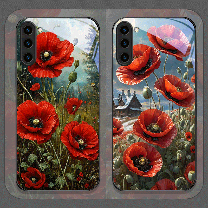 Vase Decor - Retro Poppy Flower Bloom Hot Red